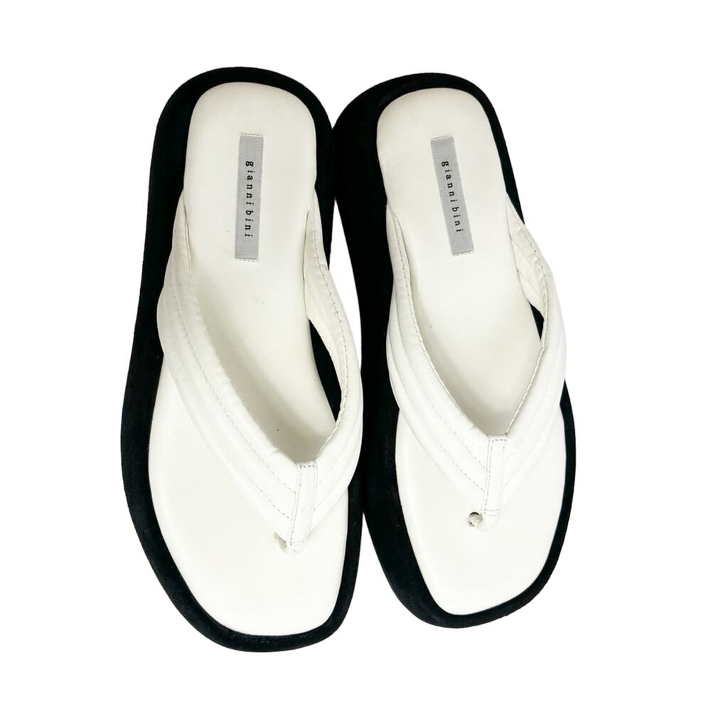 GIANNI BINNI WESLEY WHITE BLACK WOMEN SANDALS SIZE 8M LEATHER PLATFORM - Picture 4 of 10